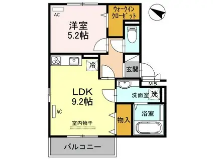 カルム中之島(1LDK/2階)の間取り写真