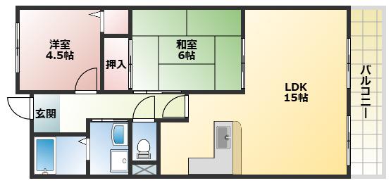 ヴェルディ林崎(2LDK/2階)の間取り写真