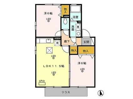 セジュール新町A/B/C(2LDK/1階)の間取り写真