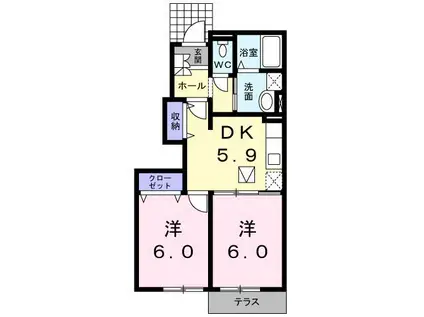 ラフィーネ壱番館(2DK/1階)の間取り写真