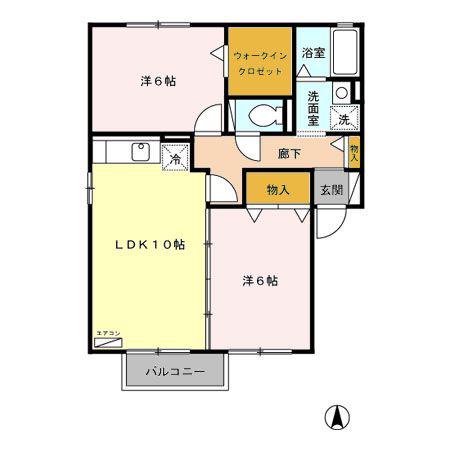 セジュール・ウィルモアマリ(2LDK/2階)の間取り写真