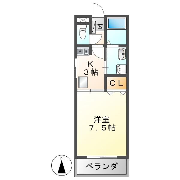 プリーダ(1K/1階)の間取り写真