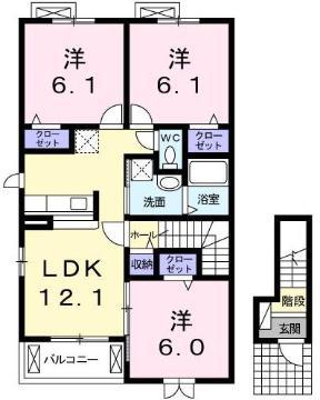 アンソレイユC(3LDK/2階)の間取り写真
