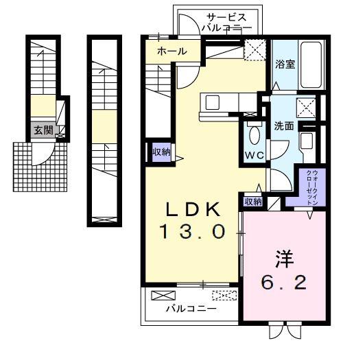 サンシャインレジデンスはたけだ(1LDK/3階)の間取り写真