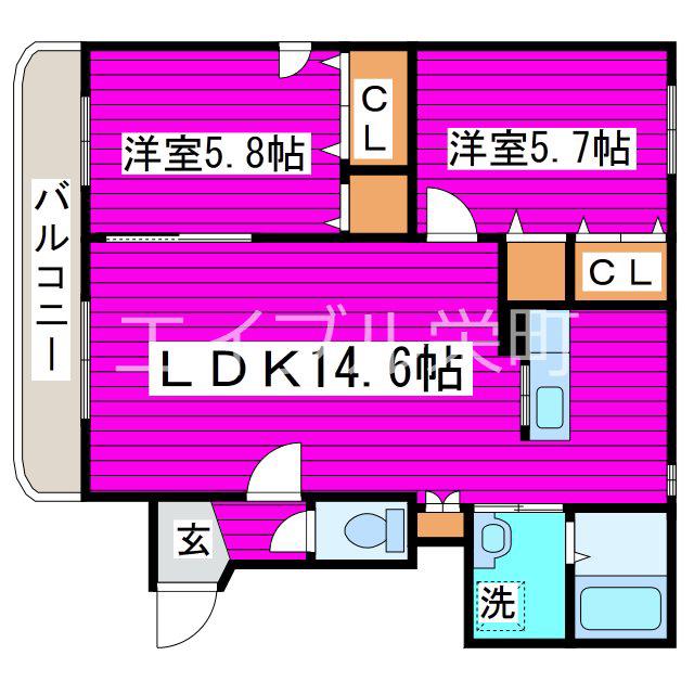 ヨシア花川(2LDK/2階)の間取り写真