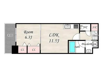 グランセジュール大国町(1LDK/10階)の間取り写真