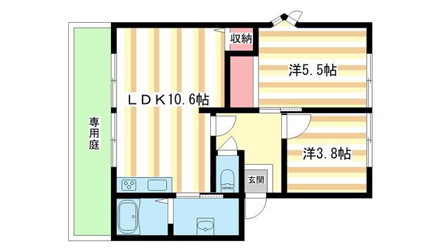 バンブーパインハイツB(2LDK/1階)の間取り写真