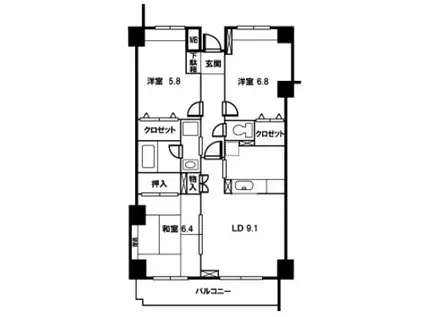 サニーヒルズ和光(3LDK/4階)の間取り写真