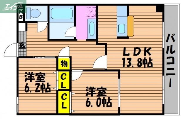 AZA才ノ免(2LDK/2階)の間取り写真