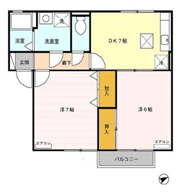 セジュールFXK・B棟(2DK/1階)の間取り写真