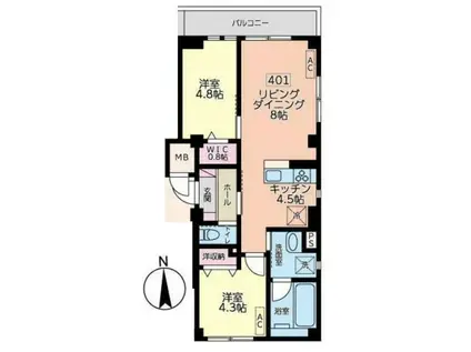 白金K-FLATII(2LDK/4階)の間取り写真