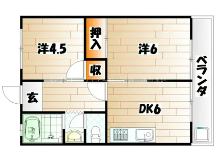 門司港アパートメント(2DK/2階)の間取り写真