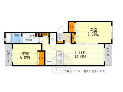 シャーメゾン桃竹(2LDK/3階)の間取り写真