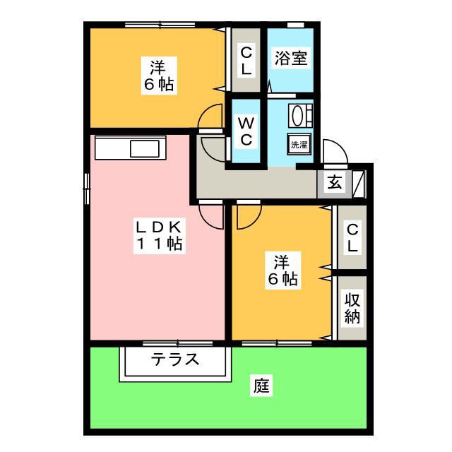 ウィルモア小野 A棟(2LDK/1階)の間取り写真