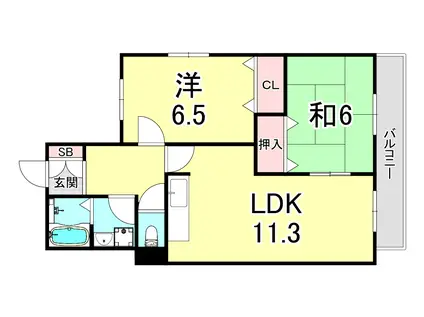パレシェール霞ヶ丘(2LDK/2階)の間取り写真