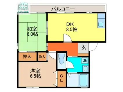 ハイカムールふじやまB(2LDK/3階)の間取り写真