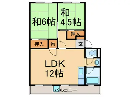 名谷農住F棟(2LDK/3階)の間取り写真