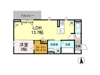 GRASS FIELDS SERENA IV(1LDK/3階)の間取り写真