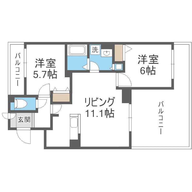 フレアテラス厚別(2LDK/2階)の間取り写真