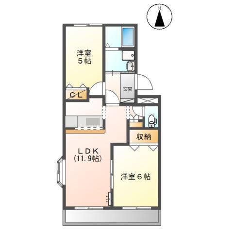 サンコーポ塩河B(2LDK/1階)の間取り写真