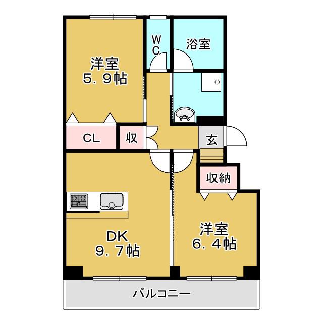 KAHARA(2DK/3階)の間取り写真