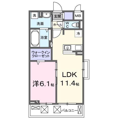 AMRITA V(1LDK/2階)の間取り写真