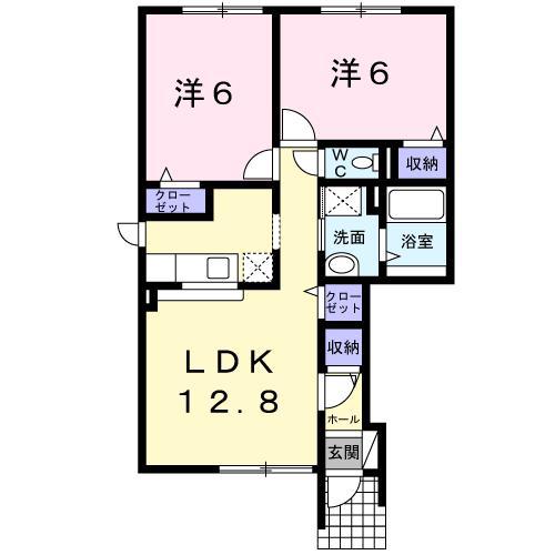カルムオーブドゥ(2LDK/1階)の間取り写真