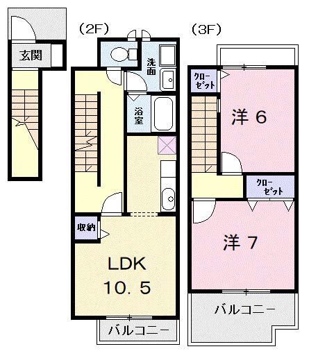 ラ・メルヴェイユ(2LDK/2階)の間取り写真