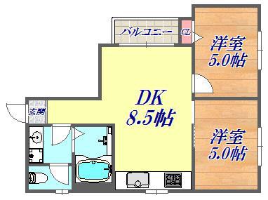 サンハイツ2番館(2DK/4階)の間取り写真