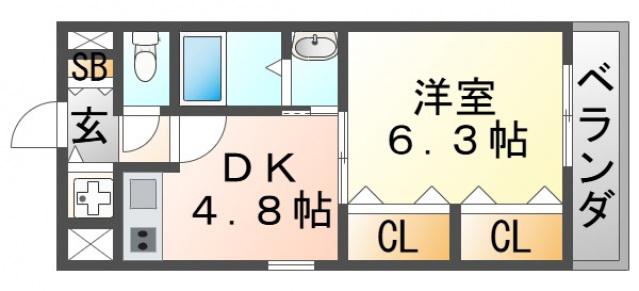 プルミエール江坂(1DK/9階)の間取り写真