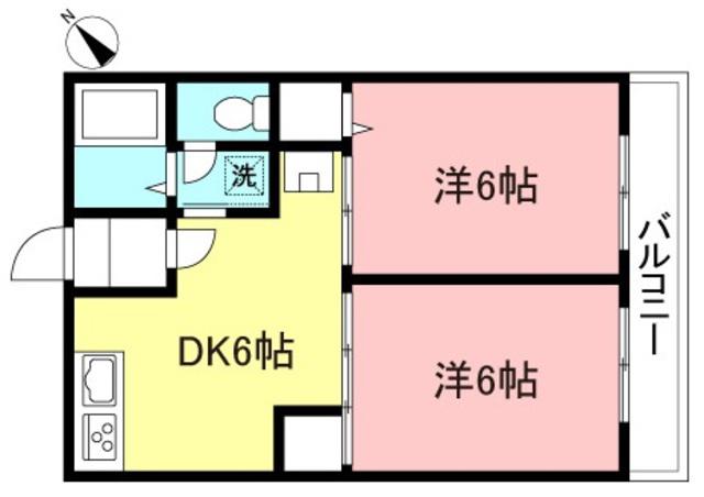 シティハイム調布(2DK/1階)の間取り写真