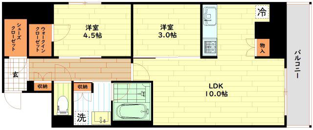 リンクハウス難波元町(2LDK/3階)の間取り写真