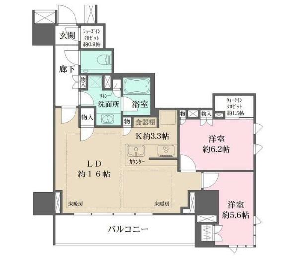 ザ・パークハウス三田タワー(2LDK/6階)の間取り写真