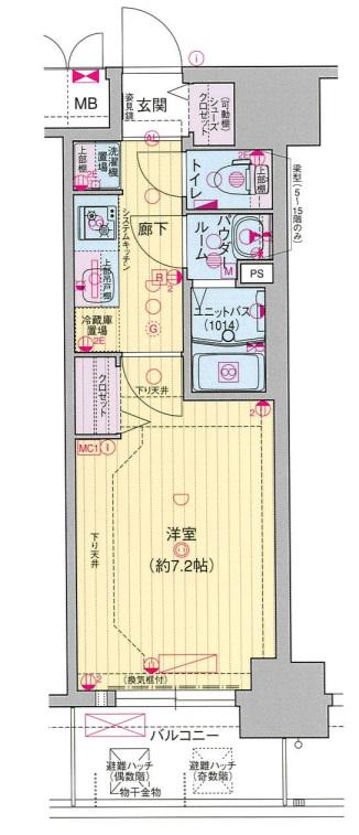 プレサンス大国町ラヴェニール(1K/7階)の間取り写真