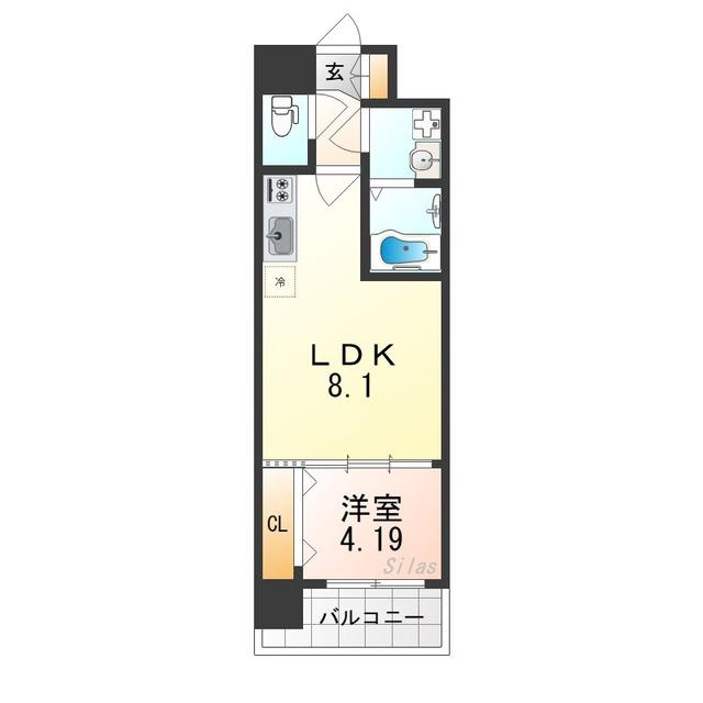 ATLAS加賀屋(1LDK/9階)の間取り写真