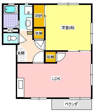シャルムハイツ B(1LDK/1階)の間取り写真