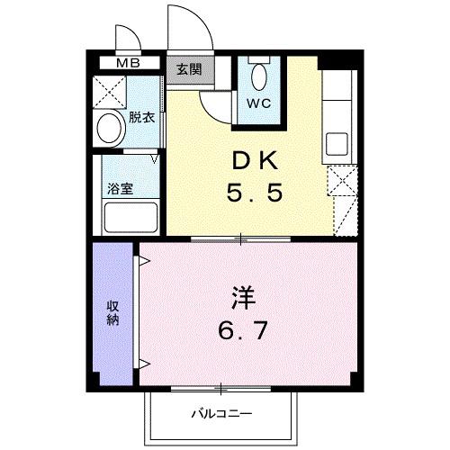 グリーンヒル光1(1DK/2階)の間取り写真