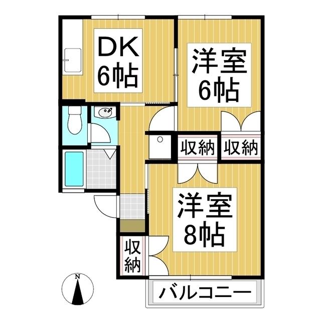 ルーガルリンド若宮 A棟(2DK/2階)の間取り写真