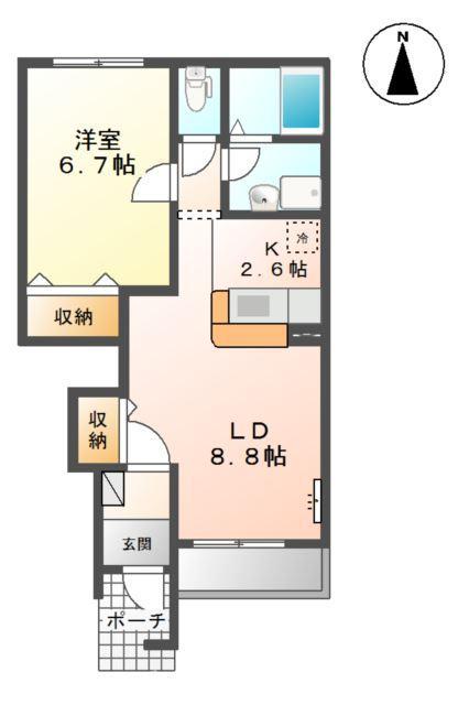 グランベルI(1LDK/1階)の間取り写真