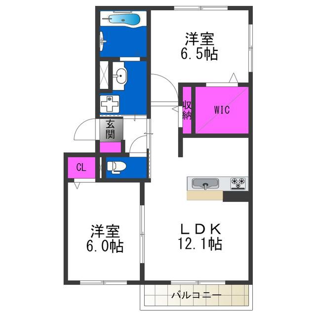 ベルジュ大和川(2LDK/2階)の間取り写真
