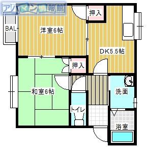 サンライズタウン(2DK/2階)の間取り写真