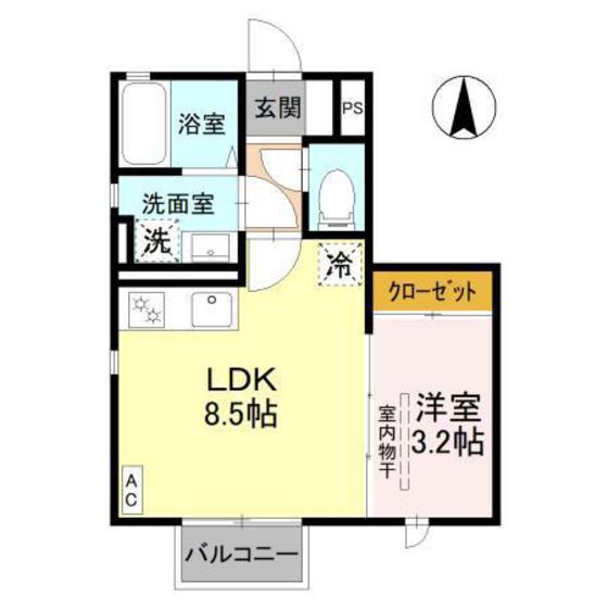 ローズB(1LDK/1階)の間取り写真