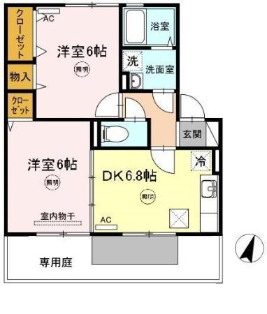 フルーア上林(2DK/1階)の間取り写真