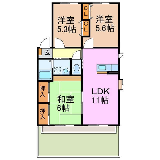 ブルージュ神沢(3LDK/1階)の間取り写真