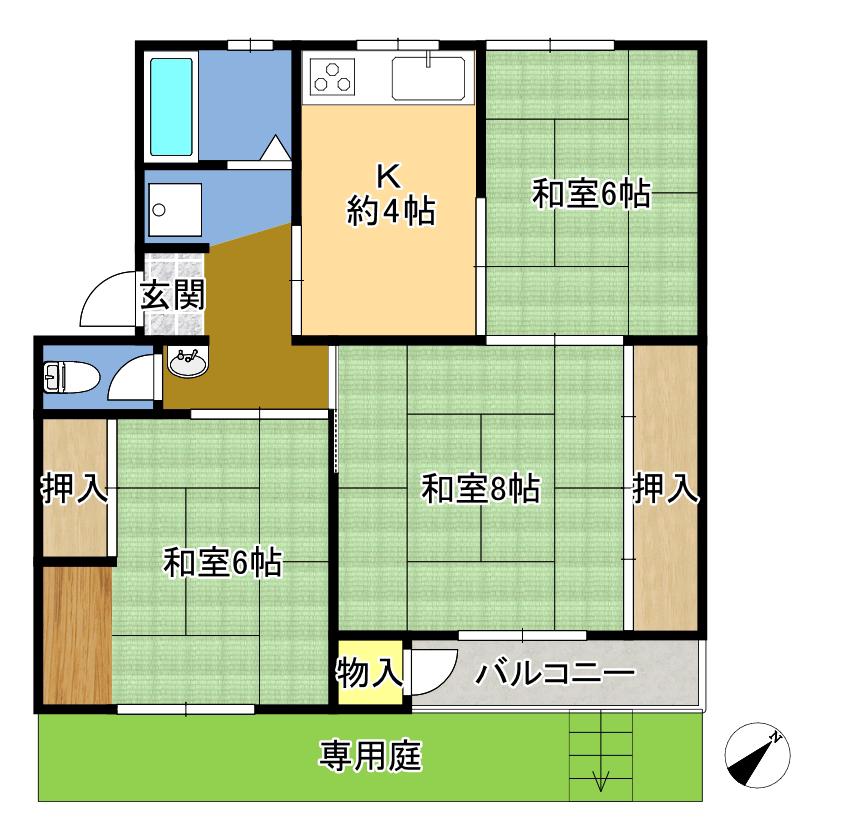渦が森コーポ19号館(3K/1階)の間取り写真