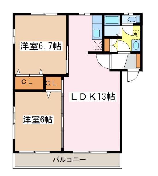 フレグランスソフィアA(2LDK/1階)の間取り写真