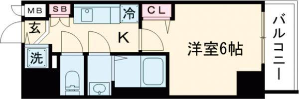 プレサンス三宮エレガンシア(1K/6階)の間取り写真