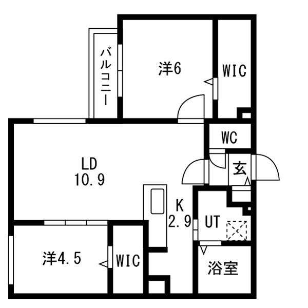 ブランシャール北11東11B棟(2LDK/3階)の間取り写真