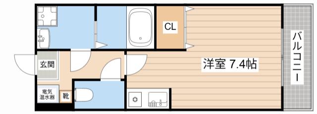 エクセル田中 W棟(ワンルーム/1階)の間取り写真