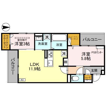 D-RESIDENCE東太田(2LDK/3階)の間取り写真